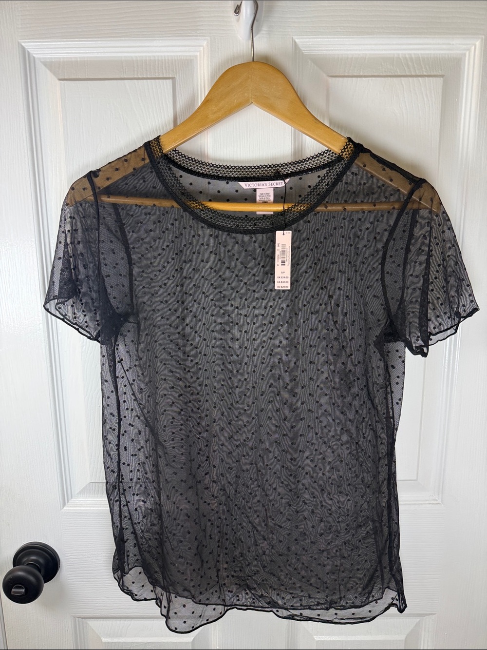 Victoria's Secret Black Polka Dot Mesh Short Sleeve Tee